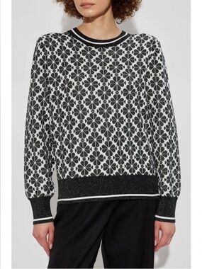 Kate Spade Black & White Floral Knit Lurex Sweater
